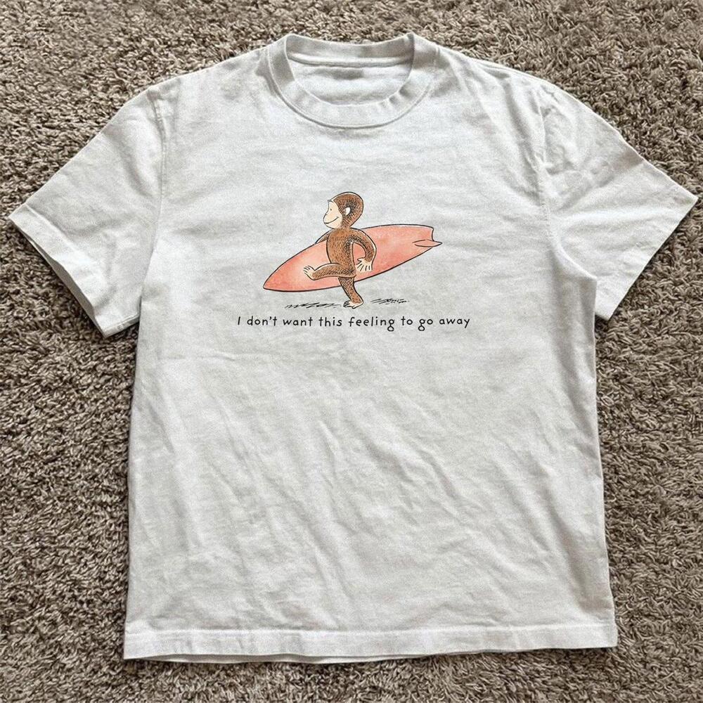 White Curious George Tee With Surfboard